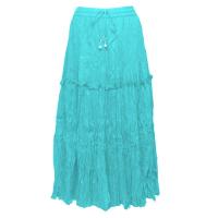 Skirts - Cotton Three Tier Broomstick - Ankle Length - Aqua
