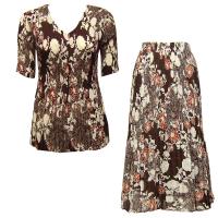 Sets Georgette Mini Pleat - Half Sleeve V Neck - Chocolate-Ivory Floral