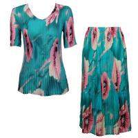 Sets Georgette Mini Pleat - Half Sleeve V Neck - Poppies - Aqua