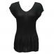 Georgette Mini Pleat Cap Sleeve V-Neck - Solid Black