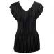 Satin Mini Pleats Cap Sleeve V-Neck - Solid Black