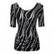Satin Mini Pleats Half Sleeve V-Neck - Ribbon Black-White