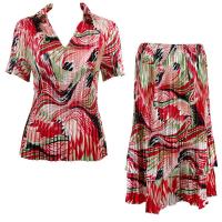 Sets Satin Mini Pleat - Half Sleeve with Collar - Abstract Red-White