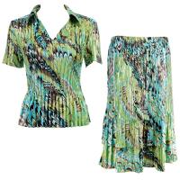 Sets Satin Mini Pleat - Half Sleeve with Collar - Lime-Aqua Peacock
