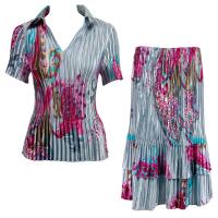 Sets Satin Mini Pleat - Half Sleeve with Collar - Red Swirl on Silver