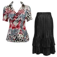 Sets Satin Mini Pleat - Half Sleeve with Collar - Reptile Floral Red - Black Skirt