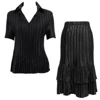 Sets Satin Mini Pleat - Half Sleeve with Collar - Solid Black