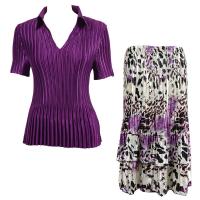 Sets Satin Mini Pleat - Half Sleeve with Collar - Solid Purple - Reptile Floral Purple Skirt