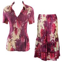 Sets Satin Mini Pleat - Half Sleeve with Collar - Rose Floral Berry