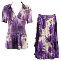 Sets Satin Mini Pleat - Half Sleeve with Collar - Rose Floral Purple