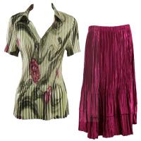 Sets Satin Mini Pleat - Half Sleeve with Collar - Multi Green Floral - Ruby Skirt