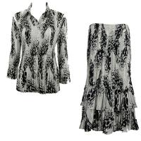 Sets Satin Mini Pleat - Blouse / Skirt - White-Black Swirl Dots