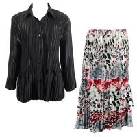 Sets Satin Mini Pleat - Blouse / Skirt - Solid Black - Reptile Floral Red Skirt