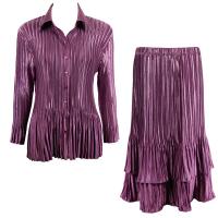 Sets Satin Mini Pleat - Blouse / Skirt - Solid Eggplant