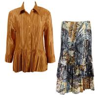 Sets Satin Mini Pleat - Blouse / Skirt - Solid Gold - Abstract Black-Gold Skirt