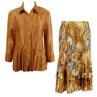 Sets Satin Mini Pleat - Blouse / Skirt - Solid Gold - Gold Print Skirt