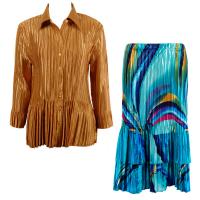 Sets Satin Mini Pleat - Blouse / Skirt - Solid Gold - Half Moon Blue-Yellow Skirt