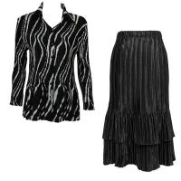 Sets Satin Mini Pleat - Blouse / Skirt - Ribbon Black-White - Black Skirt