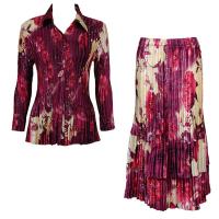 Sets Satin Mini Pleat - Blouse / Skirt - Rose Floral Berry