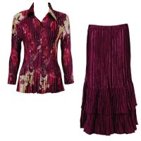 Sets Satin Mini Pleat - Blouse / Skirt - Rose Floral Berry - Ruby Skirt