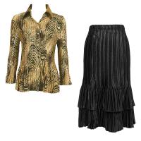 Sets Satin Mini Pleat - Blouse / Skirt - Swirl Animal - Black Skirt