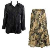 Sets Satin Mini Pleat - Blouse / Skirt - Solid Black - Swirl Animal Skirt