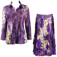 Sets Satin Mini Pleat - Blouse / Skirt - Rose Floral Purple
