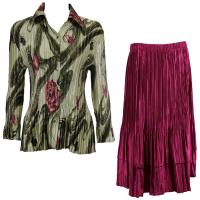 Sets Satin Mini Pleat - Blouse / Skirt - Multi Green Floral - Ruby Skirt