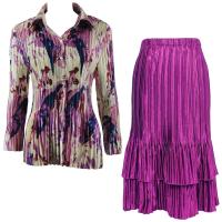 Sets Satin Mini Pleat - Blouse / Skirt - Abstract Floral Raspberry-Navy - Orchid Skirt