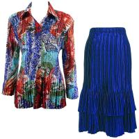 Sets Satin Mini Pleat - Blouse / Skirt - Abstract Blue-Red - Royal Skirt