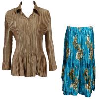 Sets Satin Mini Pleat - Blouse / Skirt - Solid Light Gold - Taupe on Teal Skirt