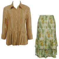 Sets Satin Mini Pleat - Blouse / Skirt - Solid Gold - Gold-Sage Floral Skirt