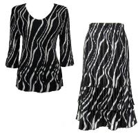 Sets Satin Mini Pleat - Three Quarter V-Neck - Ribbon Black-White