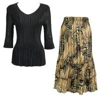 Sets Satin Mini Pleat - Three Quarter V-Neck - Solid Black - Swirl Animal Skirt