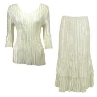 Sets Satin Mini Pleat - Three Quarter V-Neck - Solid Ivory