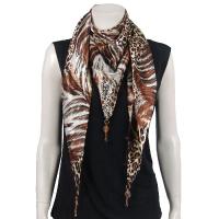 Scarves - Satin Triangle with Pendants - Patchwork Leopard