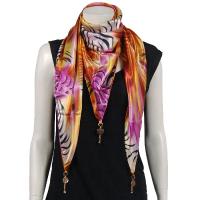Scarves - Satin Triangle with Pendants - Abstract Zebra Orange-Pink