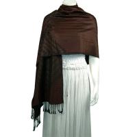 Pashmina Style Shawls-Woven Jacquard and Two-Tone  - Leaf Petal - Brown