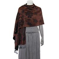 Pashmina Style Shawls-Woven Jacquard and Two-Tone  - Butterflies and Flowers - Brown/Black
