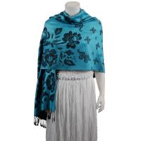 Pashmina Style Shawls-Woven Jacquard and Two-Tone  - Butterflies and Flowers - Powder Blue/Black