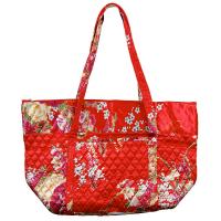 Quilted Bags - Large Tote - Raspberry Floral on Red