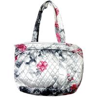 Quilted Bags - Small Tote - White-Black-Pink Floral