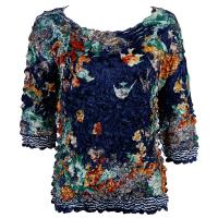 Satin Origami Petal Shirts - Three Quarter Sleeve - Aquarium
