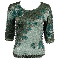 Satin Origami Petal Shirts - Three Quarter Sleeve - Diagonal Multi Green
