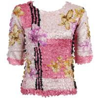 Satin Origami Petal Shirts - Three Quarter Sleeve - Coral Floral
