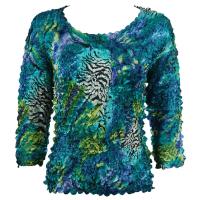 Satin Origami Petal Shirts - Three Quarter Sleeve - Abstract Zebra Blue-Green