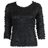 Satin Origami Petal Shirts - Three Quarter Sleeve - Solid Black