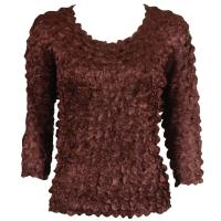 Satin Origami Petal Shirts - Three Quarter Sleeve - Solid Brown