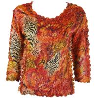 Satin Origami Petal Shirts - Three Quarter Sleeve - Abstract Zebra Red-Orange
