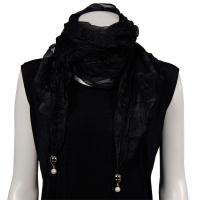 Scarves - Sheer with Hanging Pendants 1214 - Black